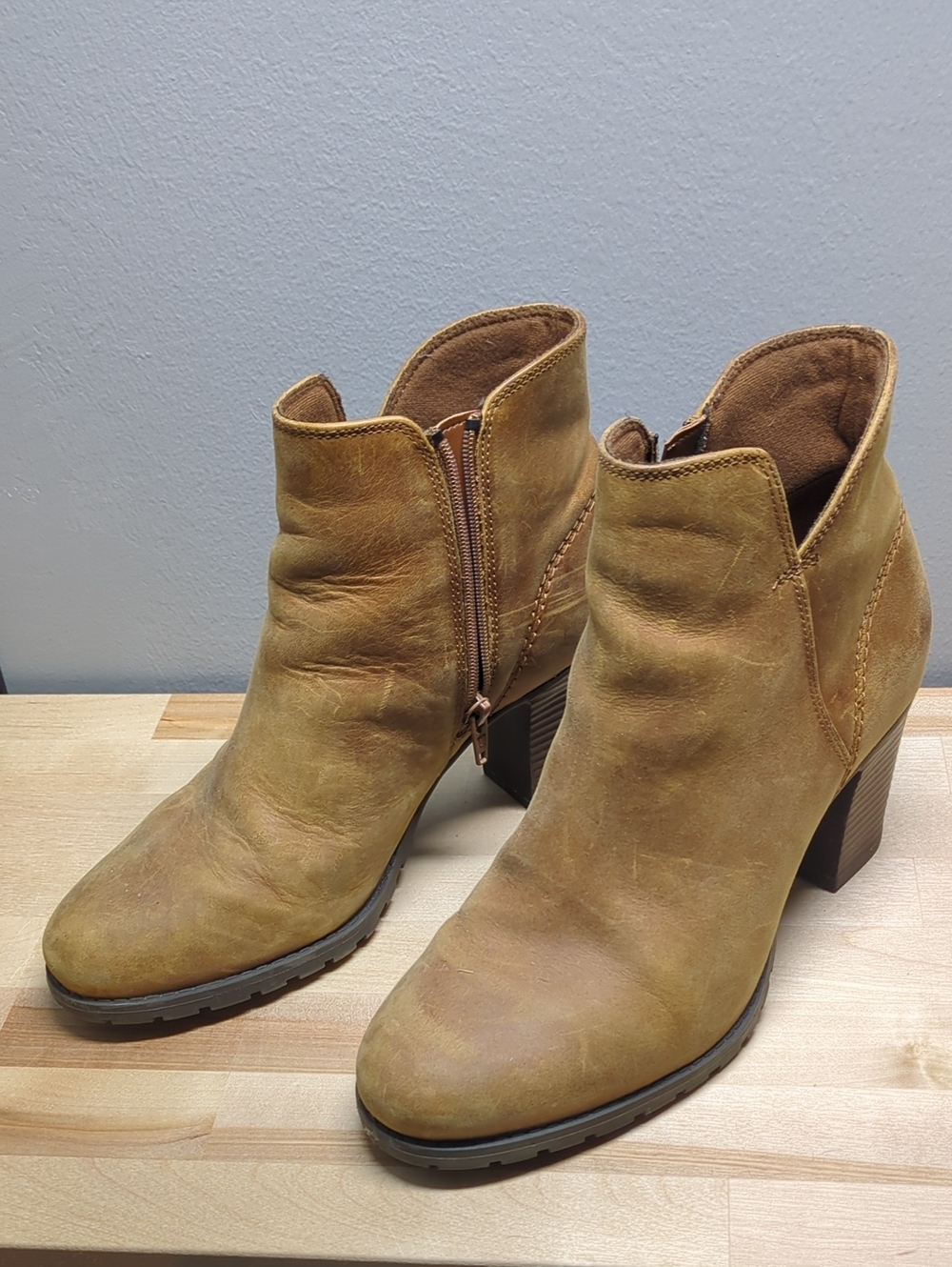 Clarks Tan Suede Ankle Booties with Side Zip
